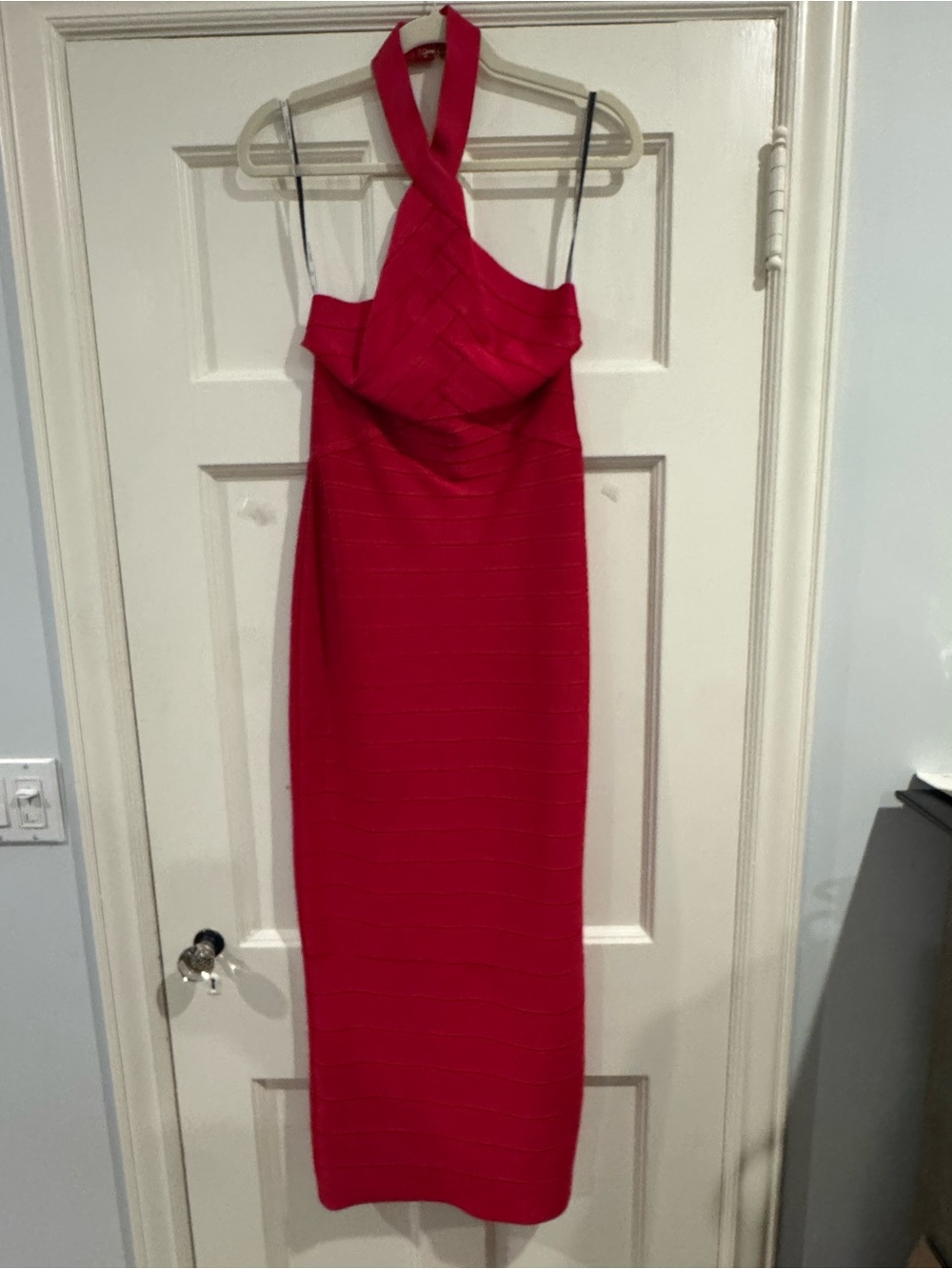 Herve Leger Fuchsia Cross-Halter Bandage Maxi Dress